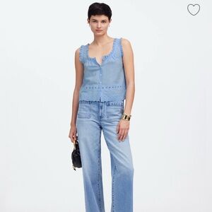 NWT! MADEWELL Embroidered Ruffle-Trim Top